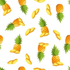 Summer pattern with pineapples. Vector seamless pattern with tropical fruits and their slices. 