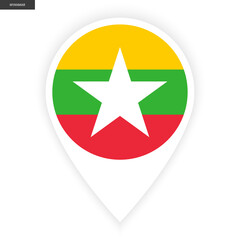 Myanmar marker flag icon with shadow isolated on white background. Myanmar pin flag icon on white background.