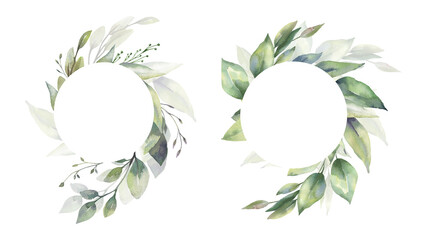 Watercolor floral illustration set - green leaf Frame collection, for wedding stationary, greetings, wallpapers, fashion, background. Eucalyptus, olive, green leaves, etc. High quality illustration