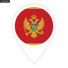 Montenegro marker icon with shadow isolated on white background. Montenegro pin icon with border on white background.