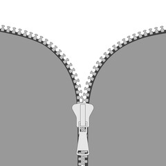 Opening sewing zip vector image. White background under zip after opening.