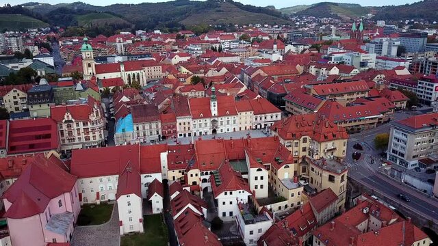 Drone shot of Maribor Old City Hall