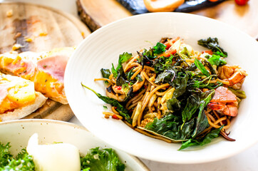 Thai style pasta with black pepper and herbs