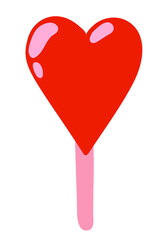 Vector red popsicle in heart shape. Ice cream eskimo with heart. Cartoon hand drawn style illustration.