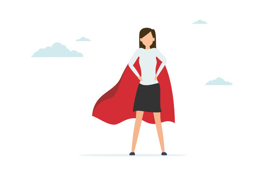 Lady power, woman leadership, feminism or female empowerment concept, confidence powerful businesswoman wearing business suit with superhero cape.