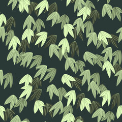 Floral seamless pattern with colorful exotic leaves on dark background. Tropic green branches. Fashion vector stock illustration for wallpaper, posters, card, fabric, textile.