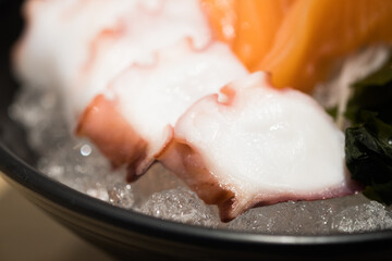 Sliced Japanese food octopus tako sashimi.