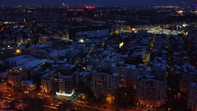 Shot From Above At Nighttime In Bucharest