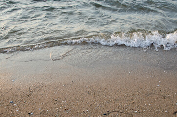 Sand beach and waves during sunset time for background and wallpaper