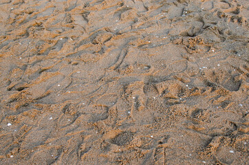 Sand beach and waves during sunset time for background and texture wallpaper