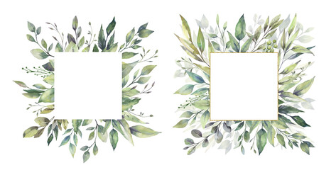 Watercolor floral illustration set - green leaf Frame collection, for wedding stationary, greetings, wallpapers, fashion, background. Eucalyptus, olive, green leaves, etc. High quality illustration © Olesya Frolova