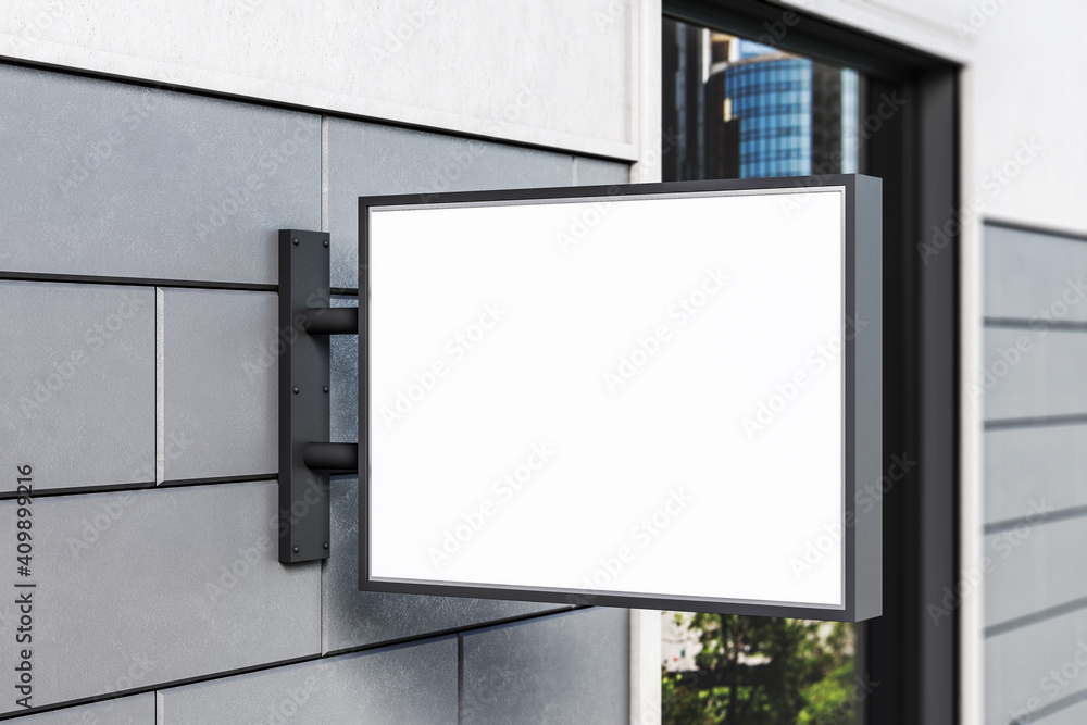 Poster empty white rectangular billboard on wall.