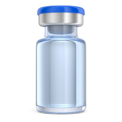Injection vaccine in blue glass pharmacy vial bottle