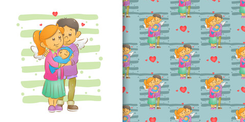 The pattern set of the lovely couple of the goddess holding the baby