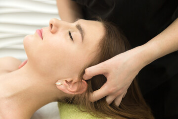 Fototapeta premium Scalp and hair roots massage for depression and fatigue.