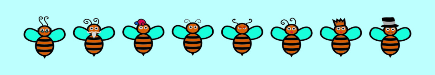 set of cute bee cartoon icon design template with various models. vector illustration isolated on blue background