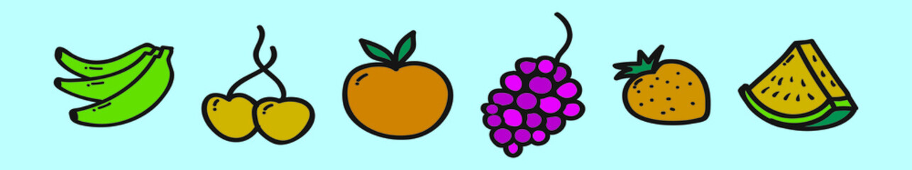 set of diet fruits cartoon icon design template with various models. vector illustration isolated on blue background