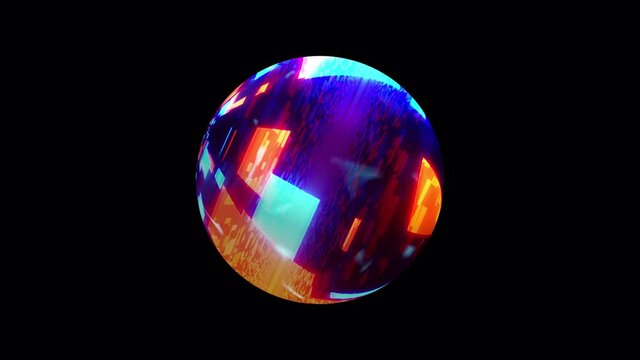 4K 3D Abstract Sphere with digital tech LED light moving within. Crystal ball isolated alpha channel using QuickTime ProRes 4444. Sci-fi technology mystical element effect for logo or compositions.