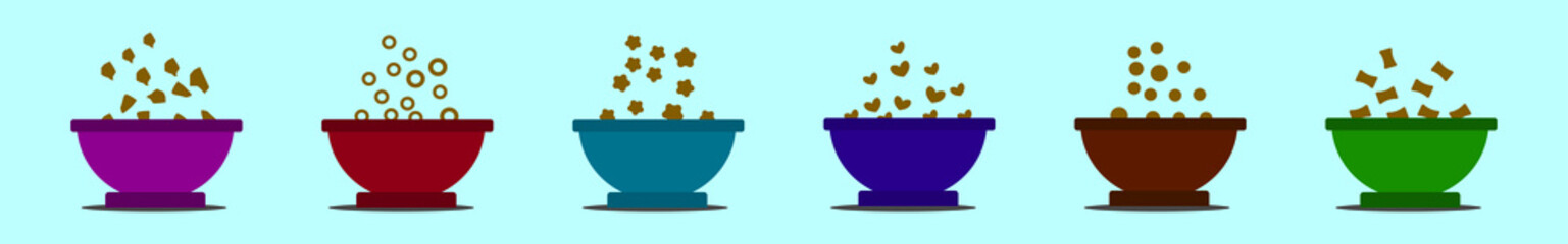 set of corn flakes cartoon icon design template with various models. vector illustration isolated on blue background