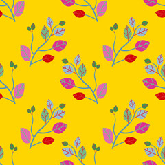 Twigs with leaves, seamless pattern.