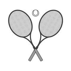 Two crossed racket and tennis ball illustration in modern flat style. Tennis club logo isolated vector.