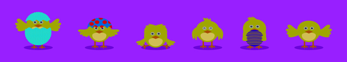 set of easter chick cartoon icon design template with various models. vector illustration isolated on purple background