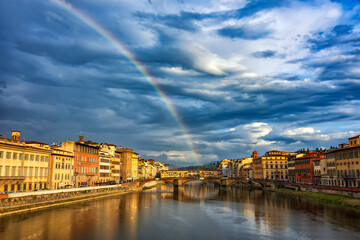 rainbow over the ponte vecchio and lungarni of Florence