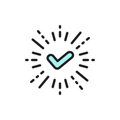 Checkmark, yes, tick, verified, approved flat color line icon.