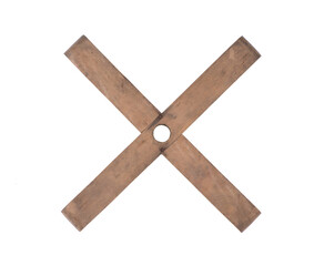 wooden cross stand isolated on wooden background