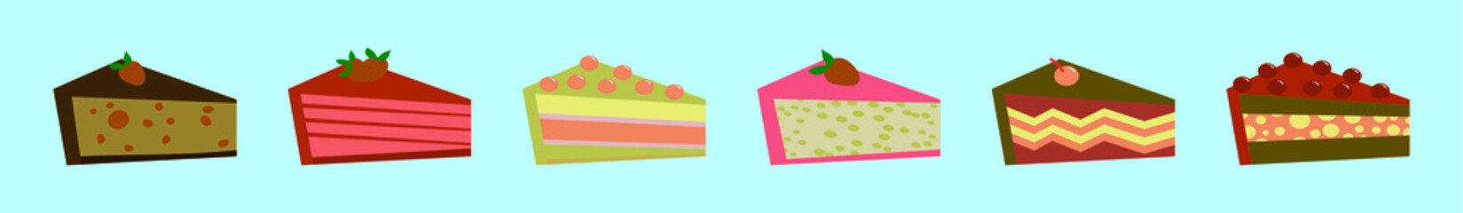 set of cake slice cartoon icon design template with various models. vector illustration isolated on blue background