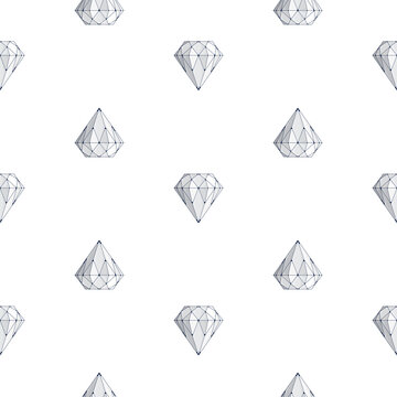 Black and white style diamond or crystals seamless pattern on gray background. For wallpaper, pattern fills, web page background. Stylish, modern texture.