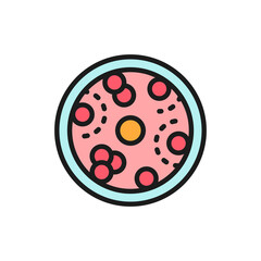 Leukemia, blood cells with cancer virus, oncology flat color line icon.