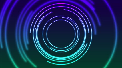 Colorful neon glowing linear circles abstract background