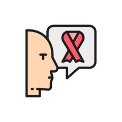 Doctor talks about breast cancer, malignant tumor, oncology flat color line icon