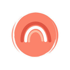 Cute logo or icon vector with abstract rainbow in contemporary boho style, illustration on circle with brush texture, for social media story and highlights	