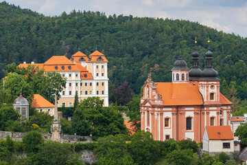 Castle and church in Valec, Western Bohemia, Czech Republic