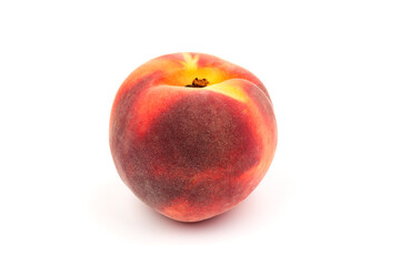 Summer fruit background. Ripe juicy peaches on white background. Copy space. Fresh organic fruit vegan food. Harvest concept