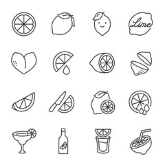 Lemon, lime icon set. Line with editable stroke