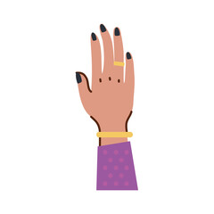 beautiful hand of woman with golden ring and bracelet vector illustration design