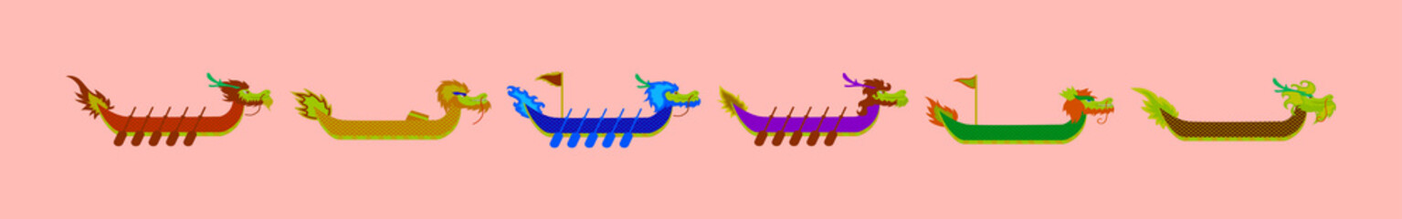 set of dragon boat cartoon icon design template with various models. vector illustration isolated on background