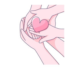 Warming heart in hands vector illustration 