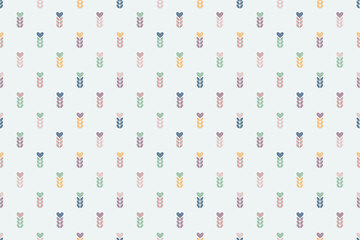 Chaotic seamless pattern of multicolored spikelets and hearts. Stock illustration for web and print, wallpaper, background, scrapbooking, wrapping paper, textile.
