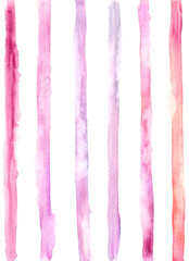 Hand drawn watercolor colorful washed stripes background in pink