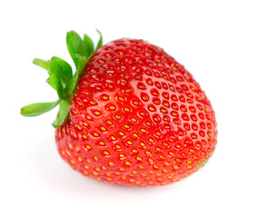 Strawberry isolated on white background. Fresh ripe fruit closeup