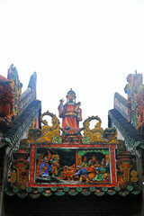 Beautiful colored sculptures on the roof, in an ancient ancestral hall, Guangzhou City, Guangdong Province, China