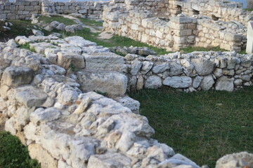 Ruins of an ancient Greek city by the sea. Chersonesos. The ancient city. Black Sea.