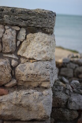 Ruins of an ancient Greek city by the sea. Chersonesos. The ancient city. Black Sea.