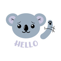 Cute Koala Character Flat Vector Icon Isolated on a White Background.