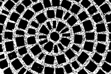 Grunge black and white texture background in circle ray shape (Vector). Use for decoration, aging or old layer