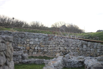 Ruins of an ancient Greek city by the sea. Chersonesos. The ancient city. Black Sea.